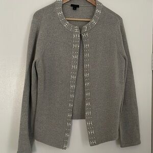 Ann Taylor Gray Cardigan with Pearl Accents